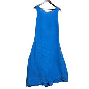 Cut Loose Linen Flowy Maxi Dress M Blue Lagenlook Minimalist Coastal Resort